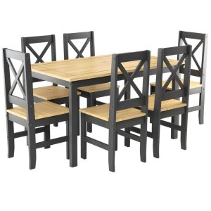 Juego de Comedor 6 Sillas Cruceta Negro Miel Mex075