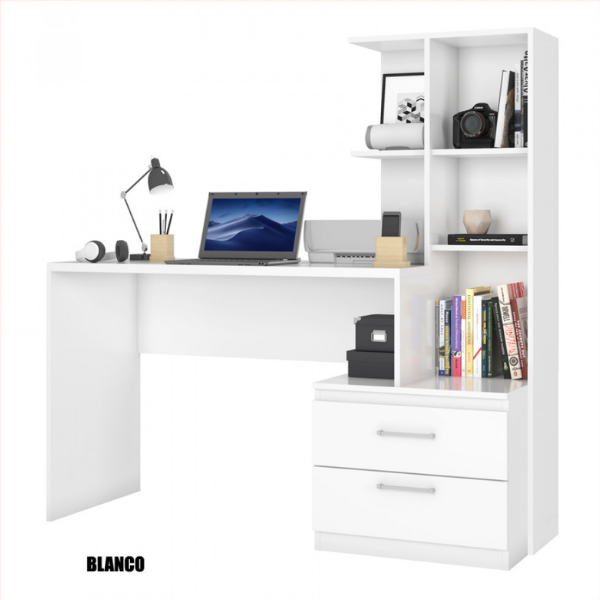 Escritorio con Cajones y Repisa - Poli Blanco