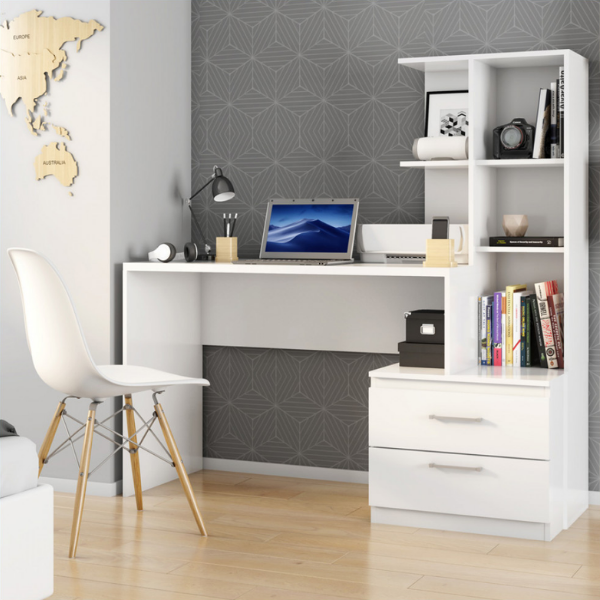 Escritorio con Cajones y Repisa - Poli Blanco - Imagen 4