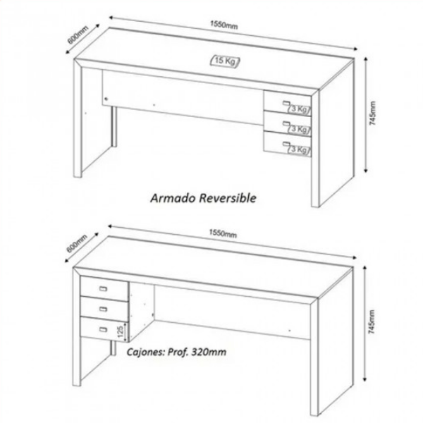 Escritorio 3 Cajones 4113 Rustico - Imagen 3