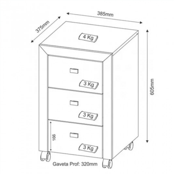 Cajonera Auxiliar 3 Cajones - 4108 - Imagen 4