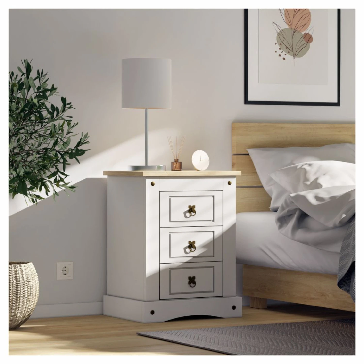 Mesa de luz 3 Cajones Línea Mexicana MEX036 Blanco - Imagen 3