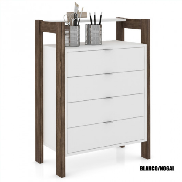 Cajonera 4 Cajones Minimalista – 1012 Blanco Nogal