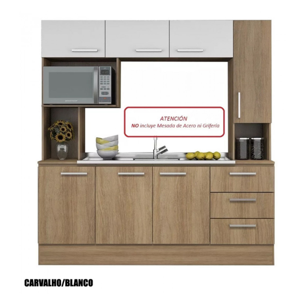 Cocina Compacta Rafaela CC55 Carvalho/Blanco