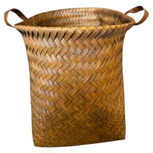 Canasto De Mimbre Y Manijas De Cuero