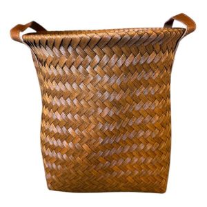 Canasto De Mimbre Y Manijas De Cuero