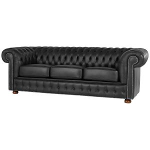 Sillón 100% Cuero 3 Cuerpos Chesterfield Negro