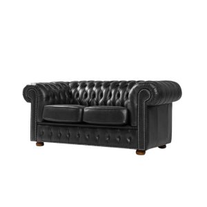 Sillón 100% Cuero 2 Cuerpos Chesterfield Negro