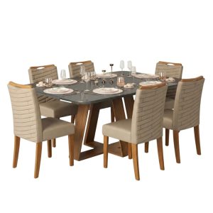 Comedor 6 Sillas Celeste Gris y Marrón