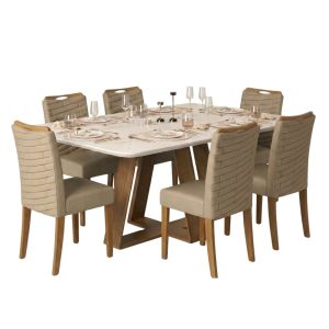 Comedor 6 Sillas Celeste Beige y Marrón