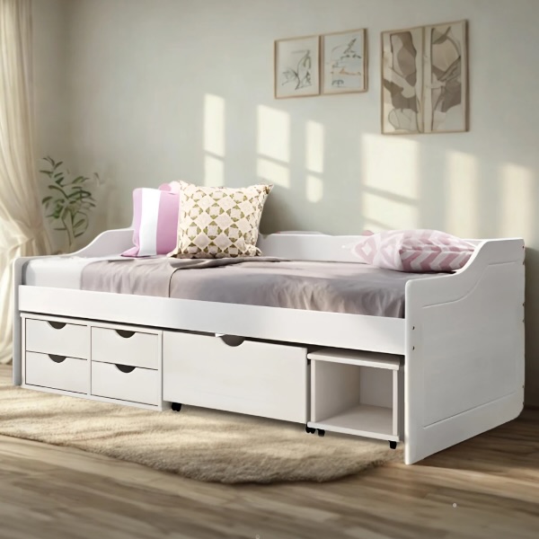 Cama Floro Con Cajones 90x190 Blanco 338 Linea Funcional - Imagen 4