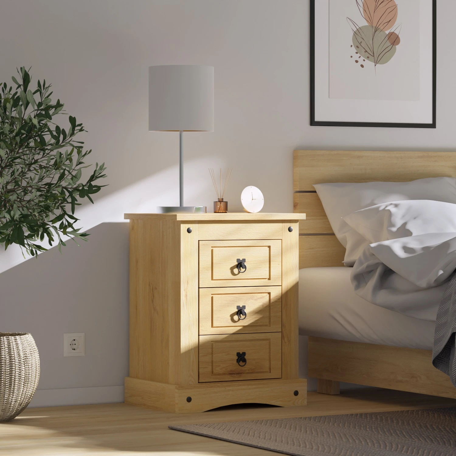 Mesa de luz 3 Cajones Línea Mexicana MEX036 Natural - Imagen 3