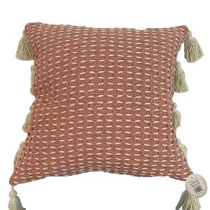 Almohadon Tejido Con Borlas 45x45cm Rosado/Natural 473128