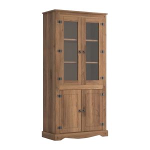 Biblioteca con Cristalero Línea Mexicana MEX056 Nogal