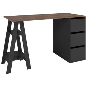 Escritorio con Caballetes y Cajones Negro/Castaño