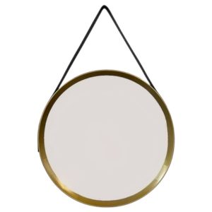 Espejo Con Colgante De Cuero Dorado