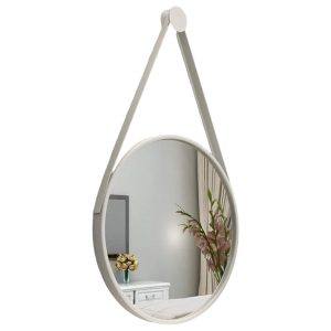 Espejo Con Colgante De Cuero Blanco