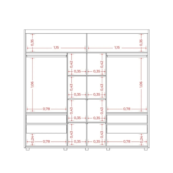 Ropero 2 Puertas Corredizas 4 Cajones Acacia - Imagen 5