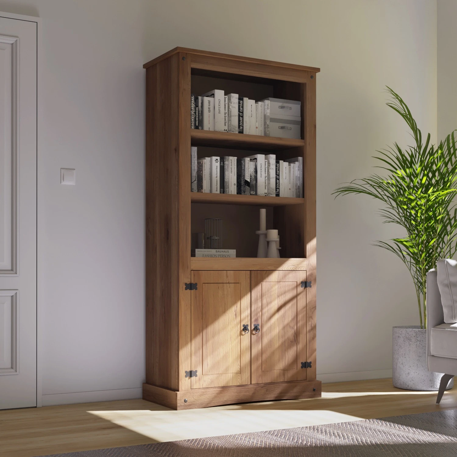 Biblioteca Con Puertas Línea Mexicana MEX016 Nogal - Imagen 2