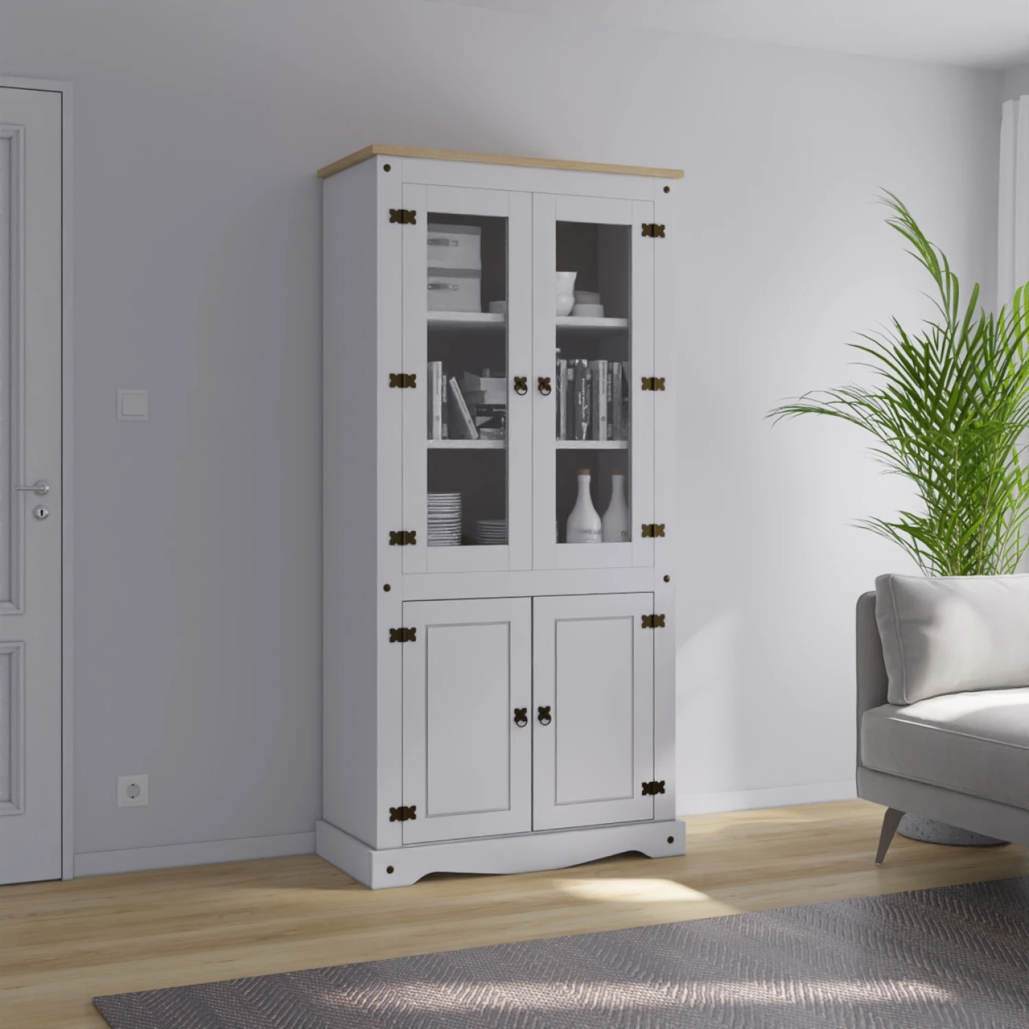 Biblioteca con Cristalero Línea Mexicana MEX056 Blanco - Imagen 2