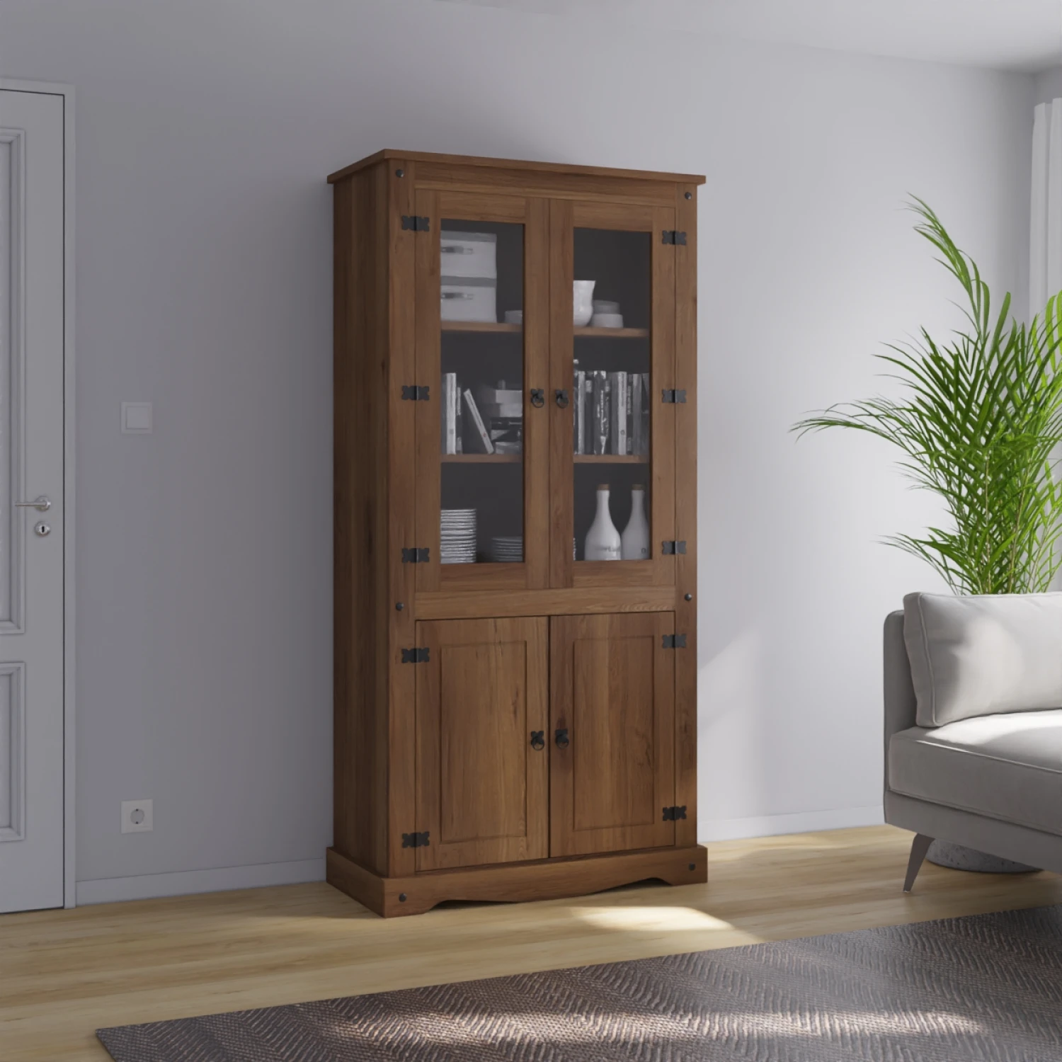 Biblioteca con Cristalero Línea Mexicana MEX056 Nogal - Imagen 3