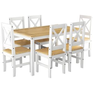 Juego de Comedor 6 Sillas Cruceta Blanco Miel Mex075