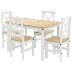 Juego de Comedor 4 Sillas Cruceta Blanco Miel Mex076