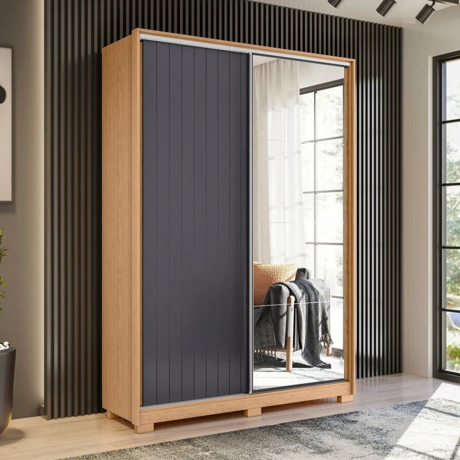 Ropero 2 Puertas Con Espejo Frizatto Negro - Imagen 4