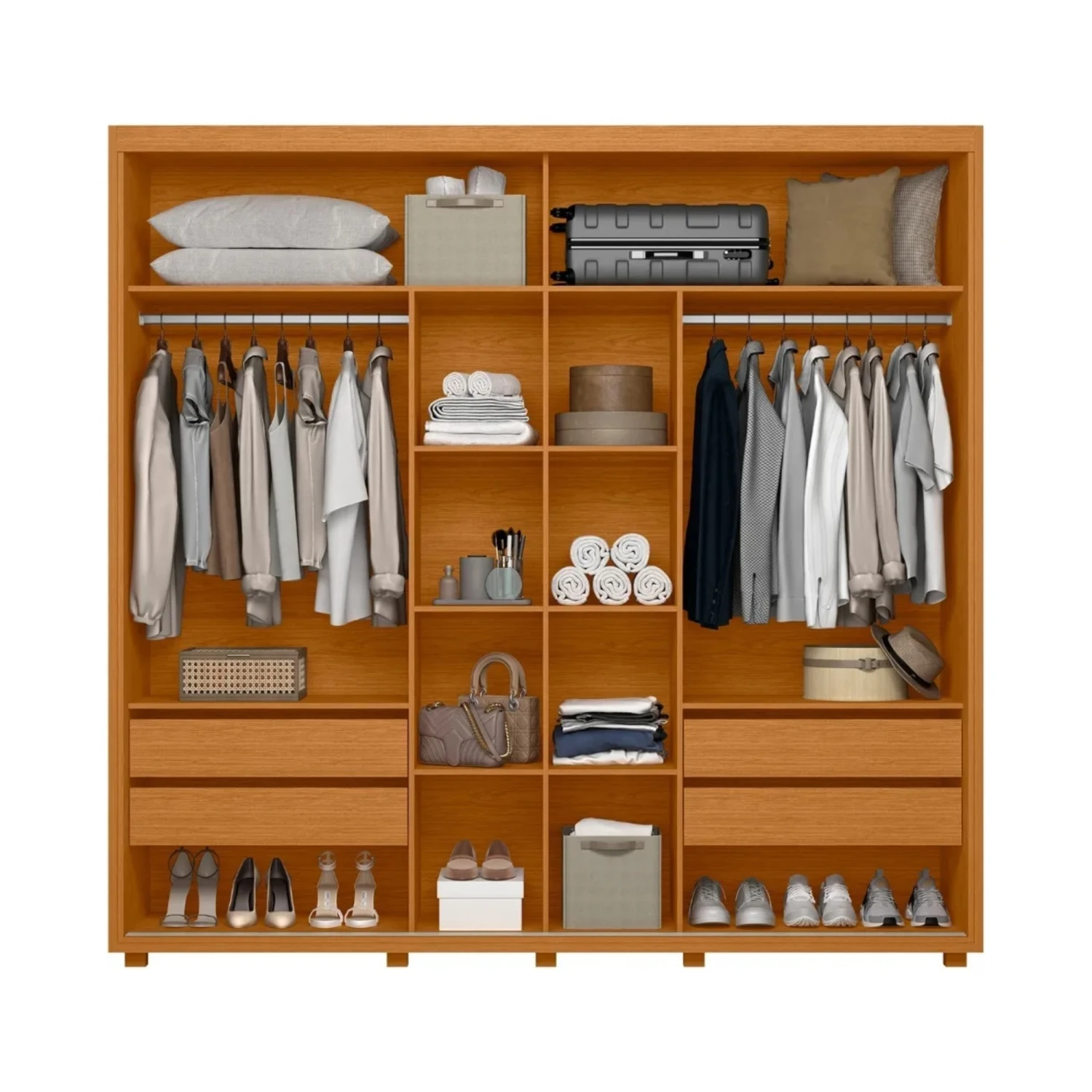 Ropero 2 Puertas Corredizas 4 Cajones Acacia - Imagen 2